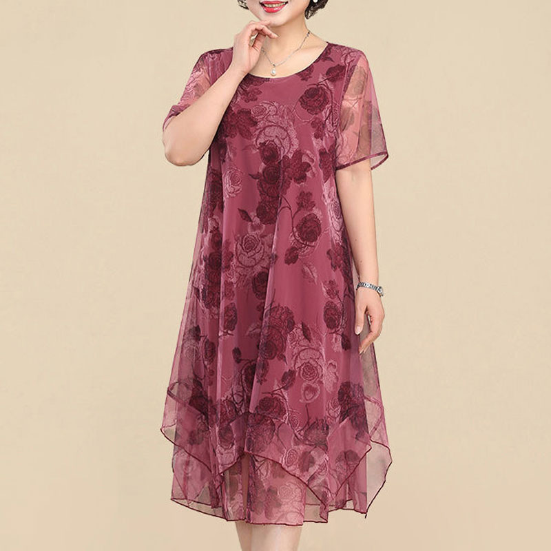 Summer Gauze Clothing - Novo o-pescoço vestidos de manga curta