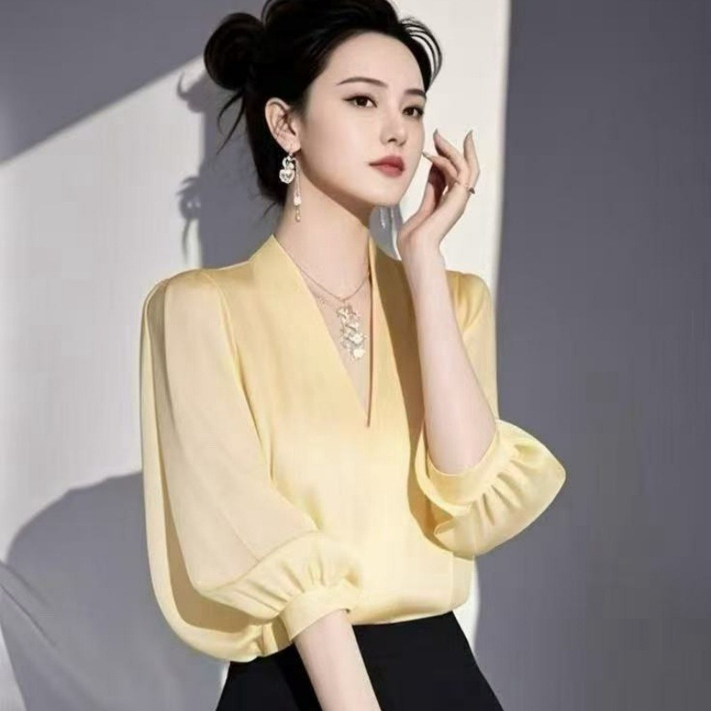 Yellow Summer Clothing - Blusas Vintage Femininas Camisas de Chiffon