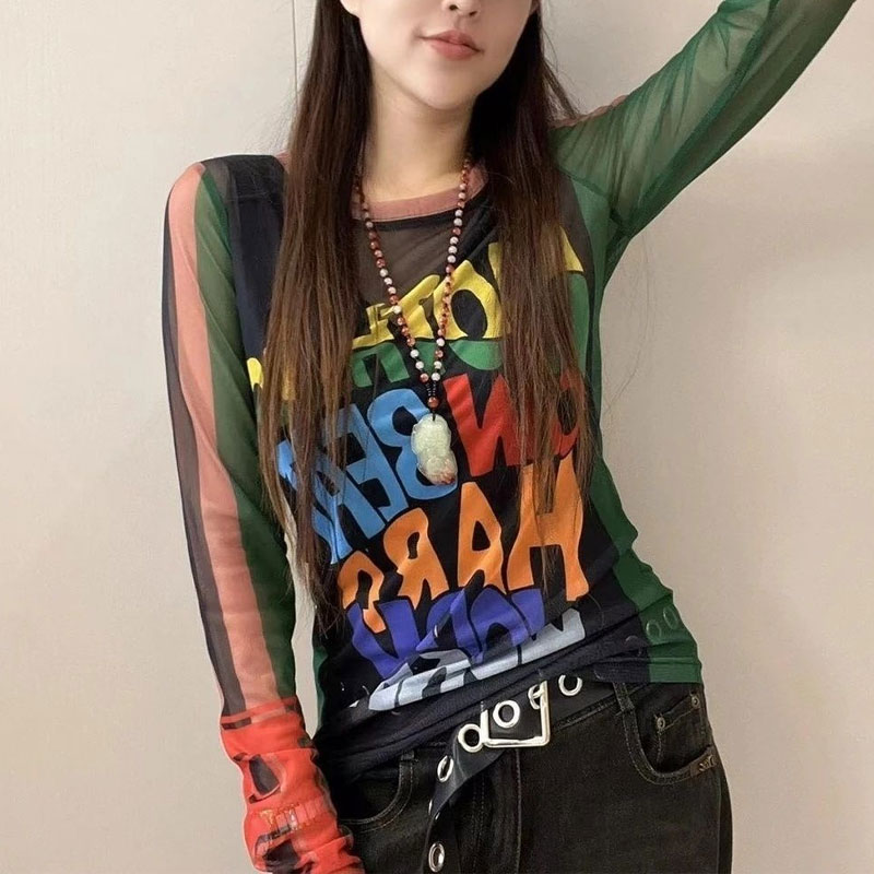 Summer Gauze Clothing - T-shirt feminina com letra casual estampada