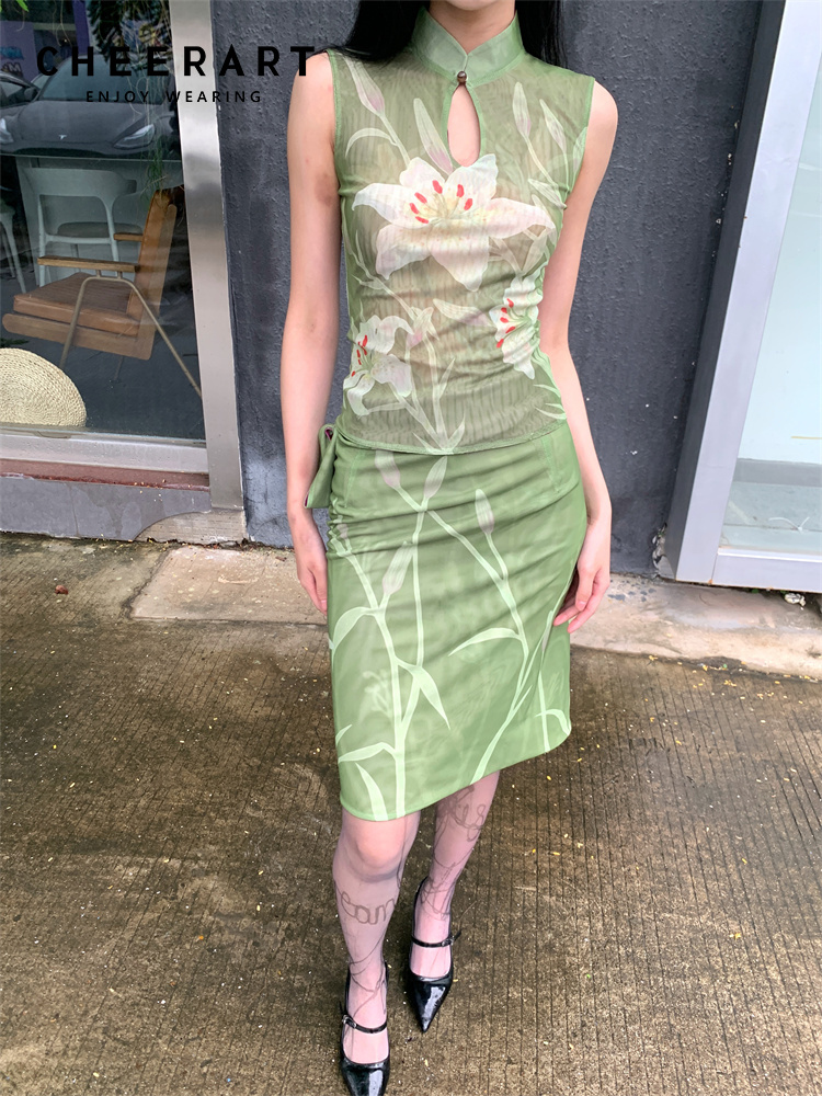 Summer Clothing Model - CHEERART-Conjunto de saia e top vintage