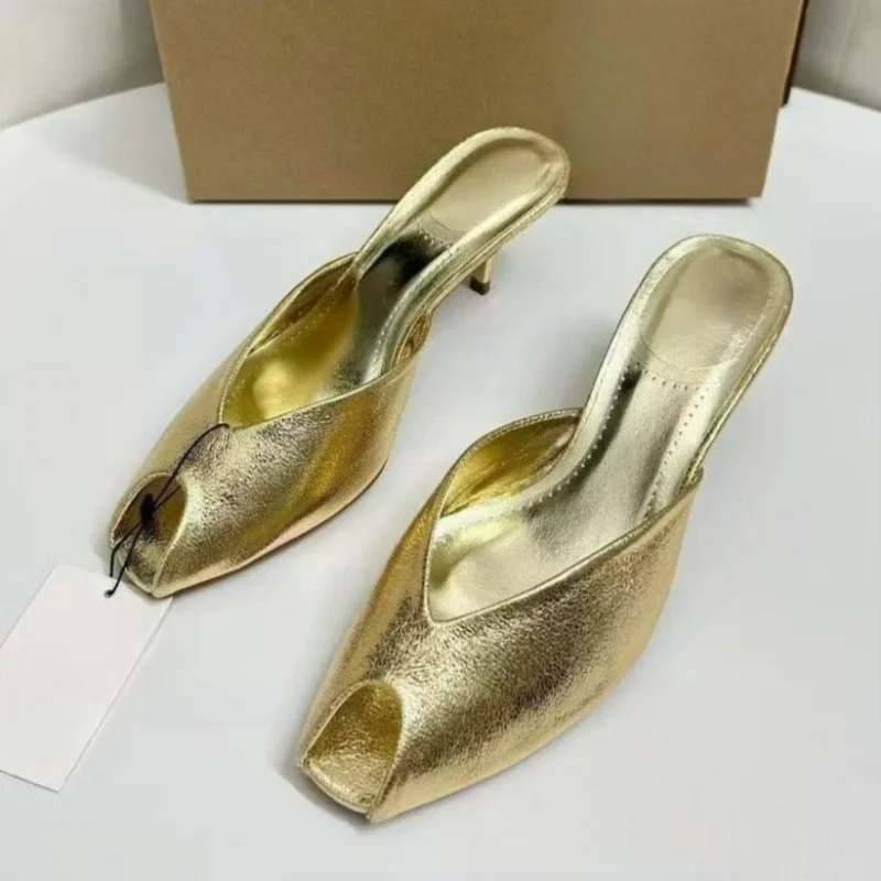 Summer Clothing Offers - Sapatos Femininos de Designer, Mules Douradas