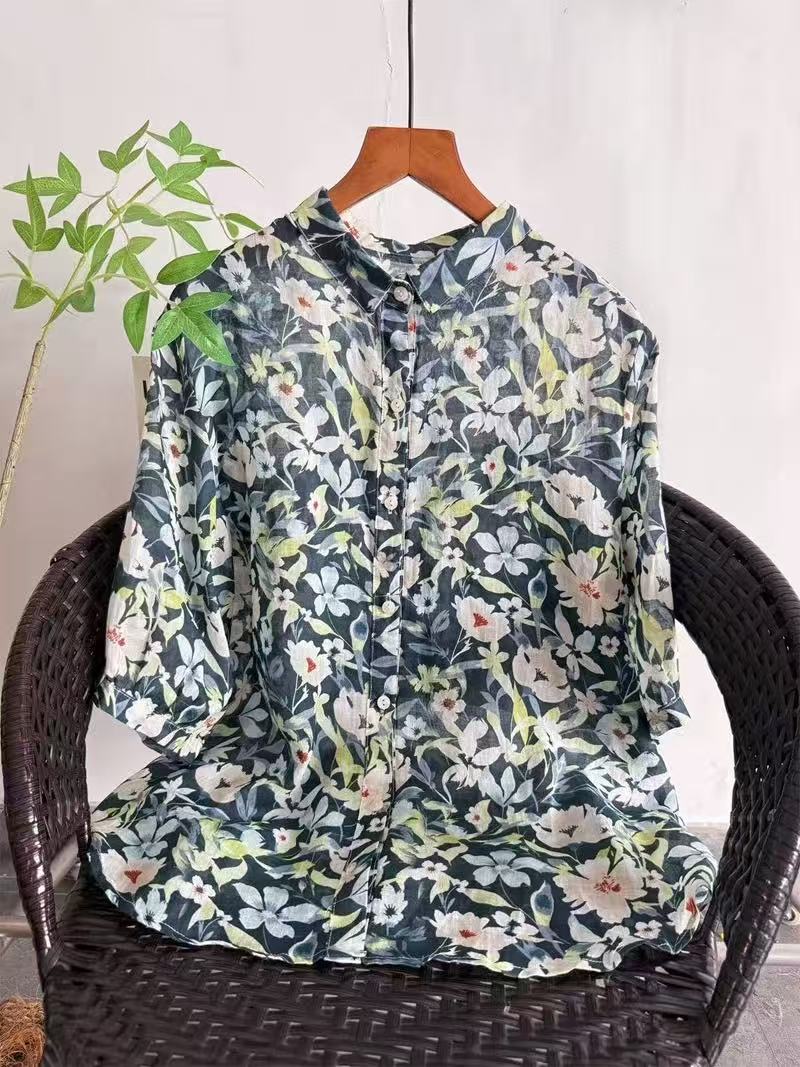 Camisa Feminina de Ramie Puro  - Japan Summer Clothing Women avaliação e preço